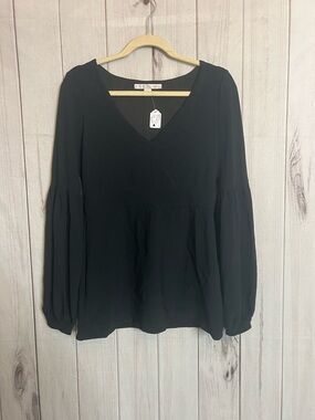 Boston Proper Black V-Neck Long Sleeve Peplum Blouse